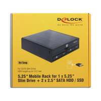 DeLOCK 5.25" Mobile Rack for 1 x 5.25" Slim Drive + 2 x 2.5" SATA HDD / SSD - Gehäuse für Speicherlaufwerke