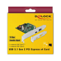 USB PCIe Express x4 Karte > 1x USB-C3.1 Gen2 + 1x USB3.1 Gen2 DeLock
