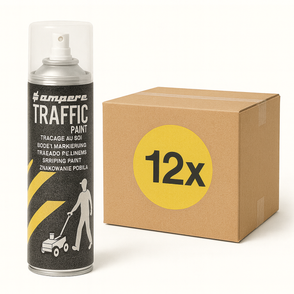 12er Pack AMPERE TRAFFIC PAINT® Bodenmarkierspray Hochdeckend 500 ml Weiß Spraydose