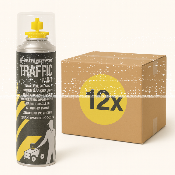 12er Pack AMPERE TRAFFIC PAINT® Bodenmarkierspray Hochdeckend 500 ml Gelb Spraydose