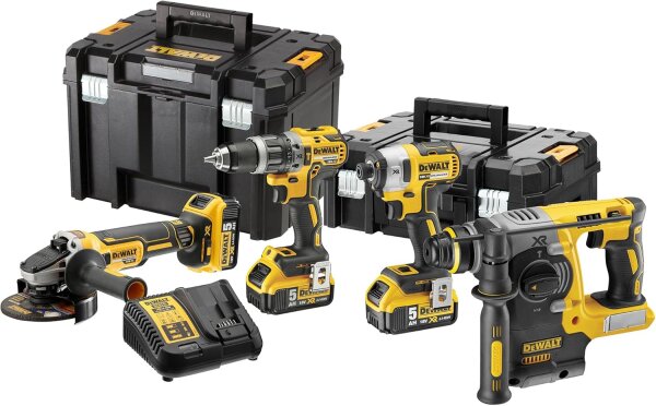 DEWALT 18V Kombo-Set - 3 x 5Ah Akkus mit 4 Maschinen) DCK422P3T-QW