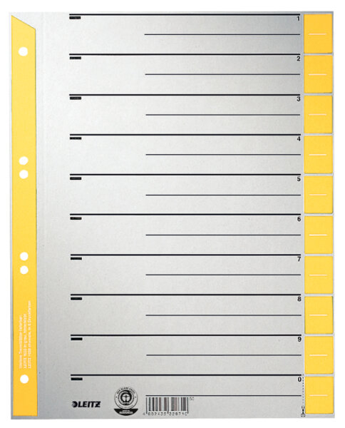 LEITZ Trennblätter 1652 DIN A4 1-0 gelb, 230 g/qm, 100 St.